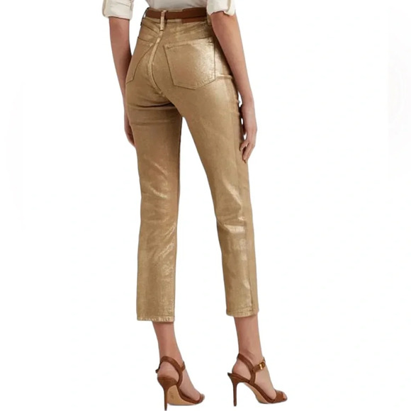 Ralph Lauren Metallic High-Rise Stretch Straight Ankle Jean - Picture 2 of 14